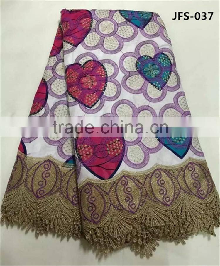 Beautiful wax lace fabric african guipure cord lace with flower embroidery cotton wax