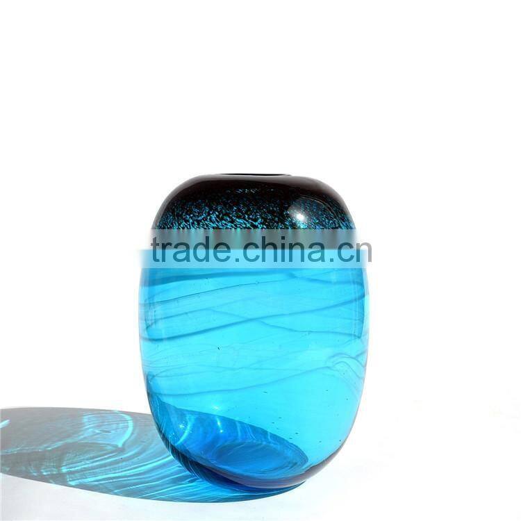 Mouth Blowing Sea Blue Color A Set Of Art Mediterranean Style Glass Vase For Centerpieces Wedding
