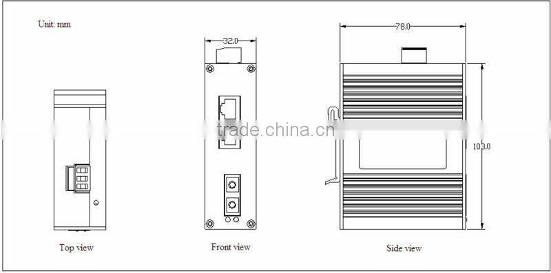 3 port network switch with RJ45 converter, sfp DIN- RAIL media converter i303A