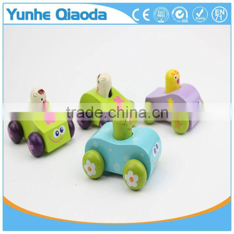 baby wooden sounding car toys/ pull back cartoon Mini wood car toys for kids and child gifts
