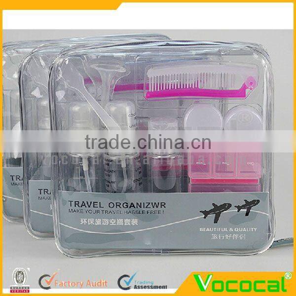 Travel Bottle Set Cosmetic Jar Empty Hair Shampoo Cream Bottle 11pcs Transparent+Pink