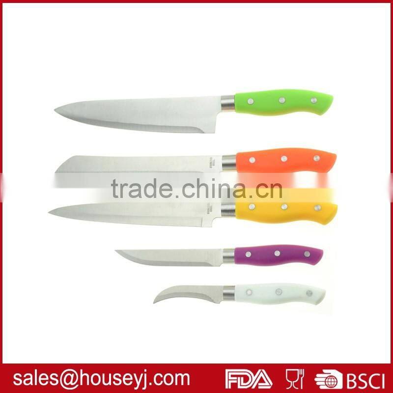 Set of 5pcs knife set color handle kitchen knife with EVA box packing