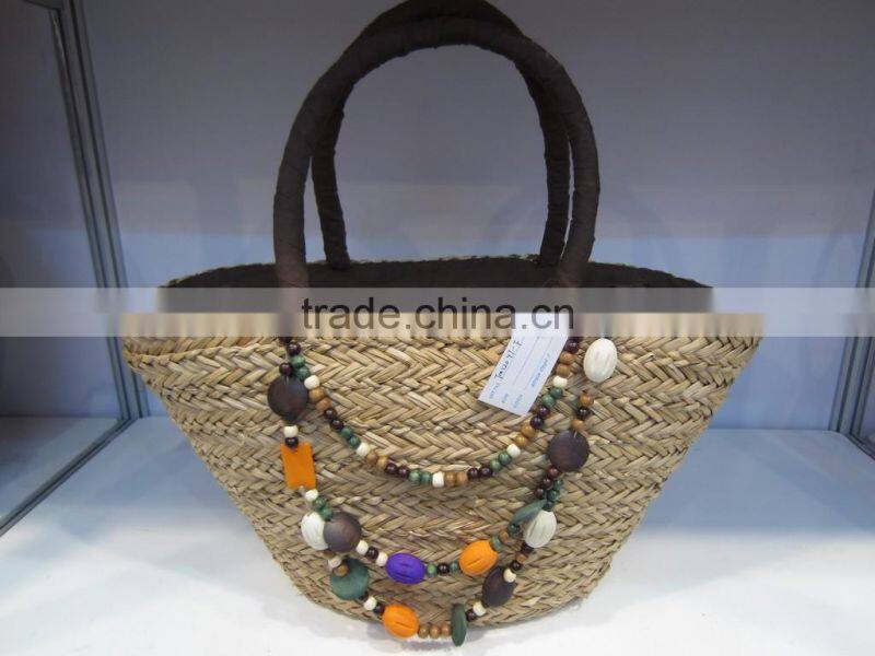 popular beach seagrass handmade lady hand bag with decoration