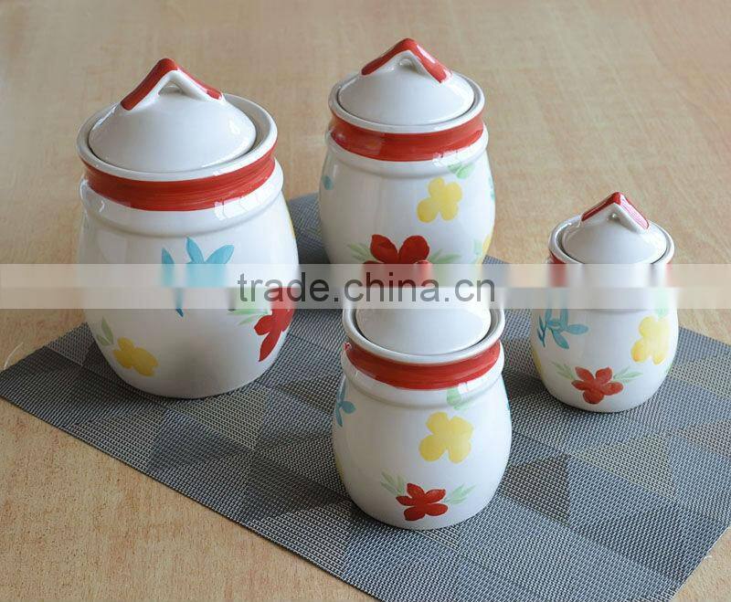4pcs stoneware canister set with hand painted