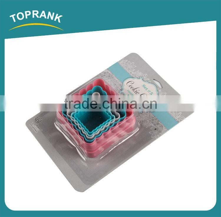 Toprank Colorful 5PCS Plastic Square Cookie Cutter Set,Cake Decorating Tools Fondant Cake Plunger Cutter