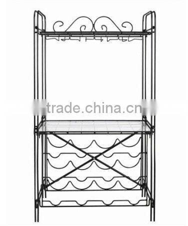Black Metal Wine and Glass Floor Standing Rack
