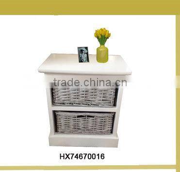 wooden bedroom kitchen wall hanging cabinet with wicker baskets