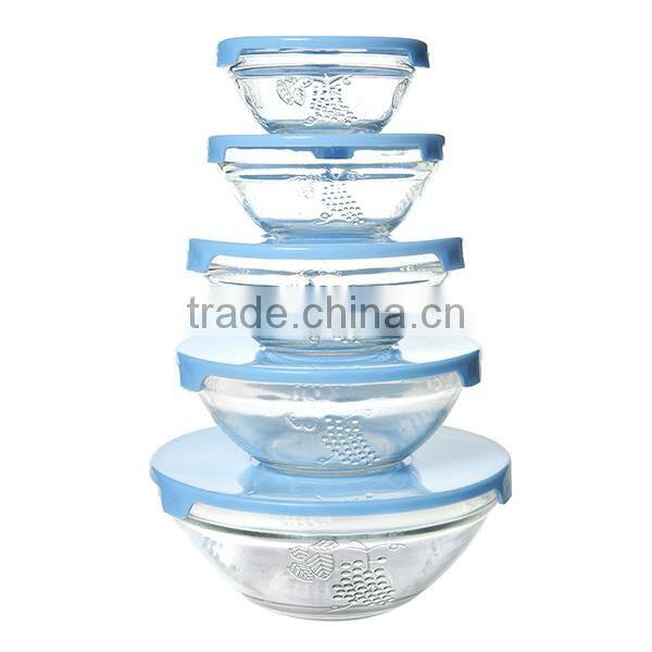 Different sizes 5pcs glass bowl set with lid