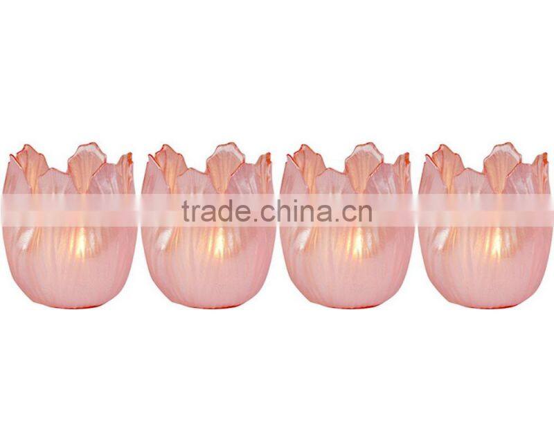 Pearlized Amber Glass Floral Votive Holder, Box of 4