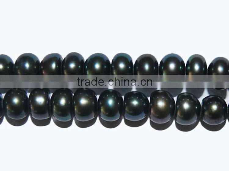 high quality 5-6mm peacock green button shape freshwater pearl strand