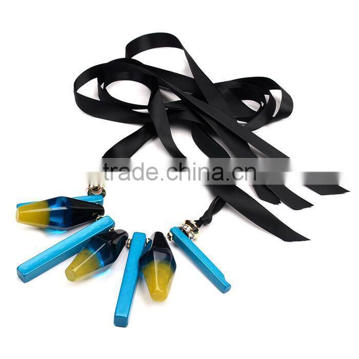 Europe America new design exaggerated geometric acrylic pendant necklace adjustable silk ribbon necklace