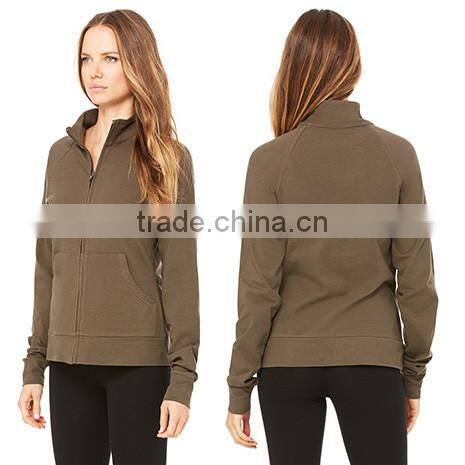 Custom Jacket Manufacturers Women's Long Raglan Sleeves Zipper Cotton Spandex Jacket