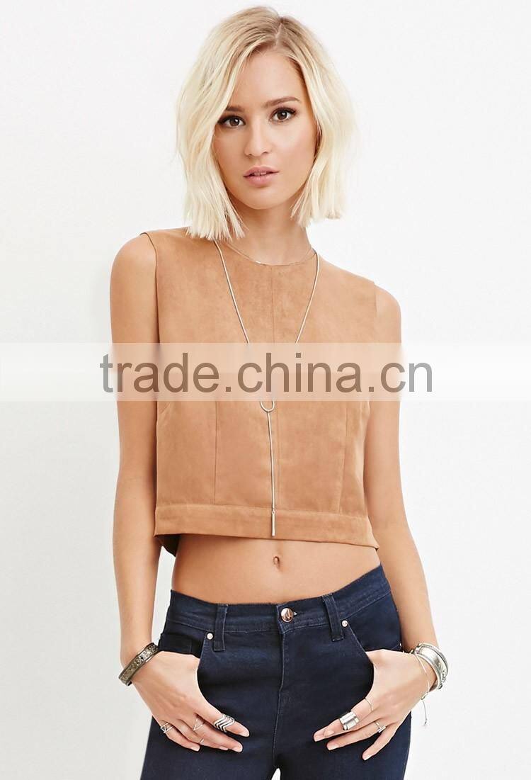 Womens Ladies Suede Top Junior Sexy clubwear Casual Boho Crop Top