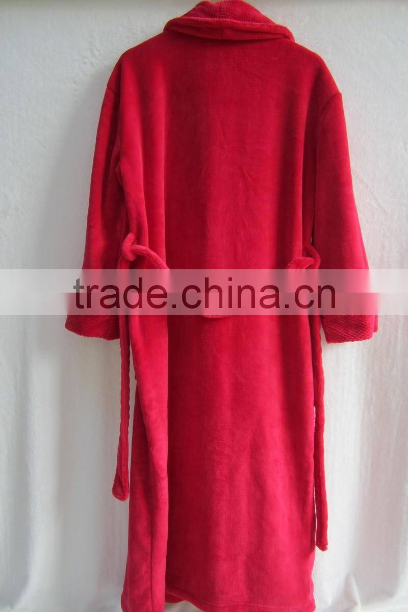 100% polyester powder plush fleece/flannel women's bathrobe ,Microfiber Down Robe