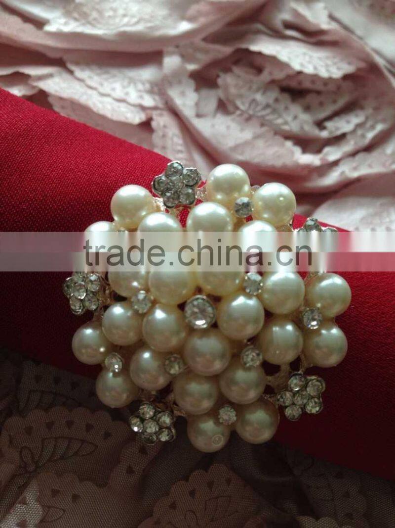 Silver Luxury Pearl & Rhinestone Napkin Ring For Wedding Candlelight Dinner