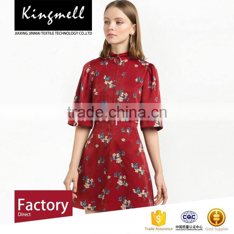 Custom red digital printed polyester fabric for women summer dresses