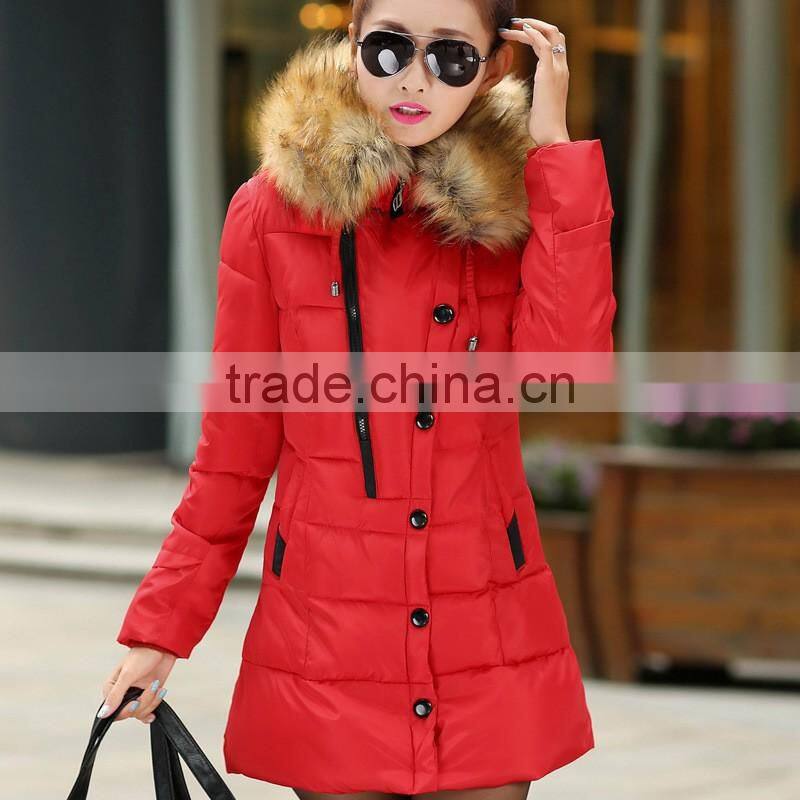2016 New Women's Thicken Hooded Fur Collar long women's parka coat