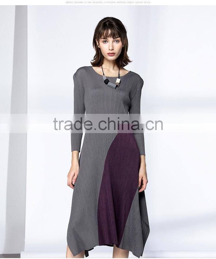 High elastic pleat asymmetrucal spring women dress