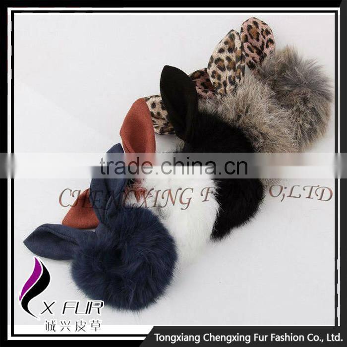 CX-E-02 Genuine Rabbit Fur Ear Lovely Elastic Hair Band