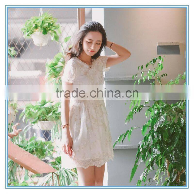 Lady New Model Fashion Lace Embroidery Dress Short Frock Dress