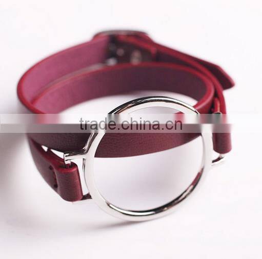 Big round circle charm brown genuine leather bracelets diy genuine leather bracelets for her gifts 2017