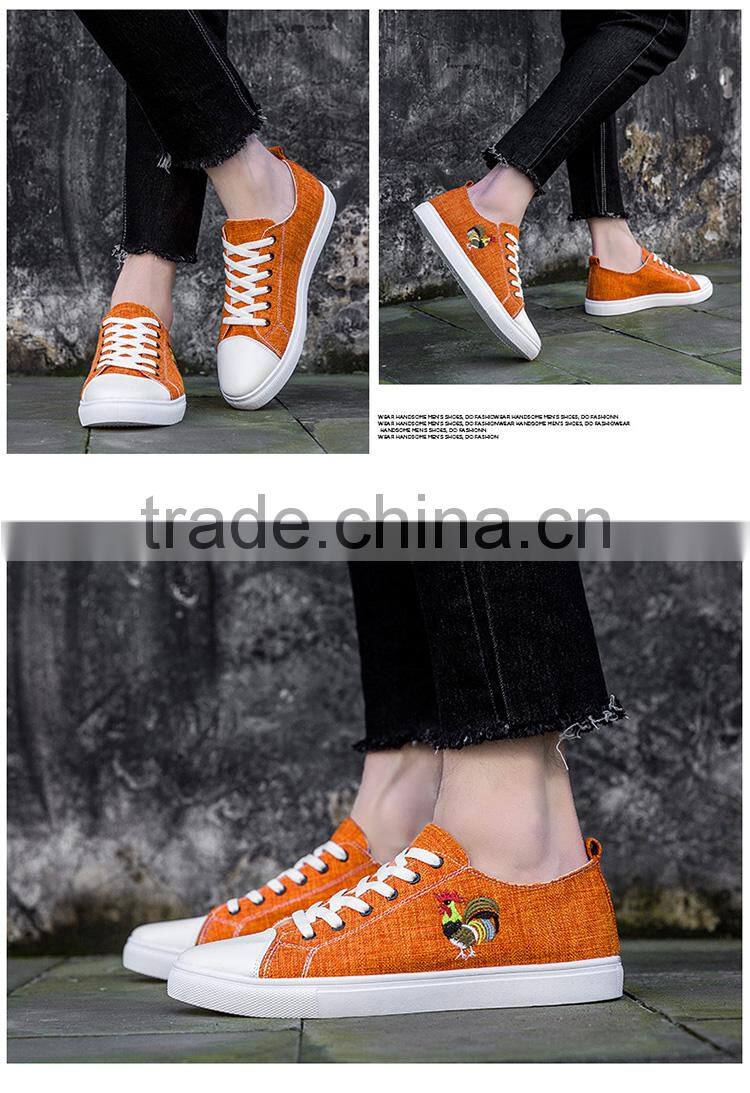 Lace-up man's rooster embroidery breathable casual bulk latest canvas shoes