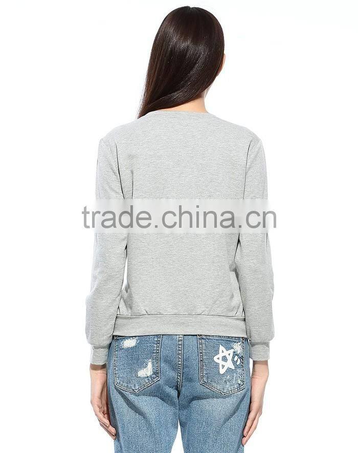Fashionable cheap long sleeve grey pullover sweatshirt without hood