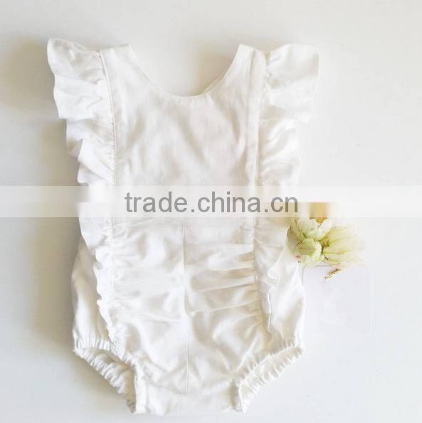 0-24 Months Boutique Toddlers Girl Sleeveless Plain White Linen Baby Romper