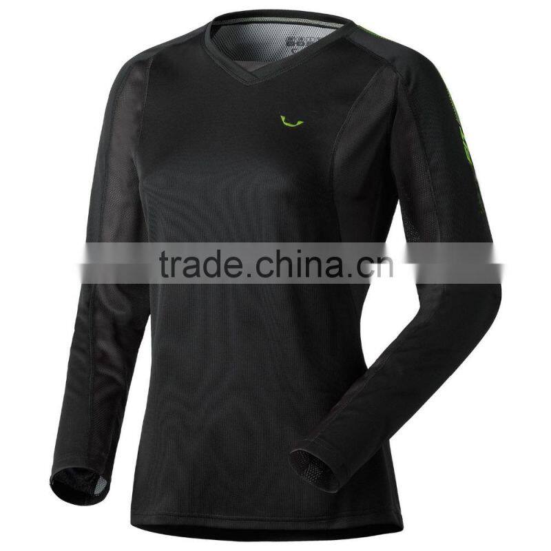 custom logo black polyester women long sleeve v-neck sport t-shirt