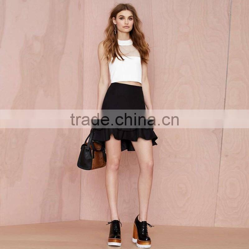 latest designs women summer mesh splicing sleeveless crop top woman clothes 2017