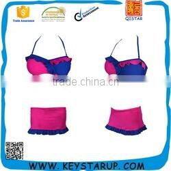 One shoulder ladies bra set flowers pattern plastisol printing mature women bikini beach suit