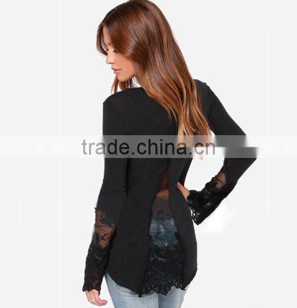 Classical black and white solid Dovetail split Net yarn splicing knitting Slim soft t shirt thin women