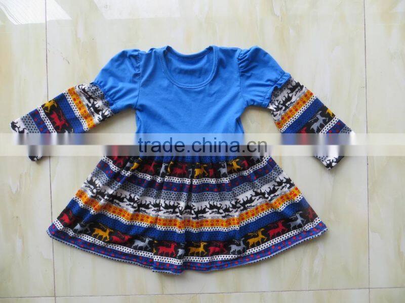 XF-349 Children's boutique clothing long sleeve top deer pattern kids shirt baby clothes