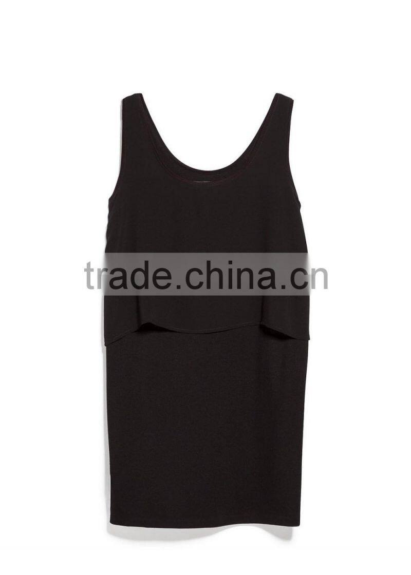 Girls orange and black solid color chiffon sleeveless short dress wholesale