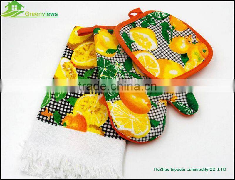 Cheap potholder oven mitt hotel hand towel kitchen textile hot selling apron oven glove kitchen towel set