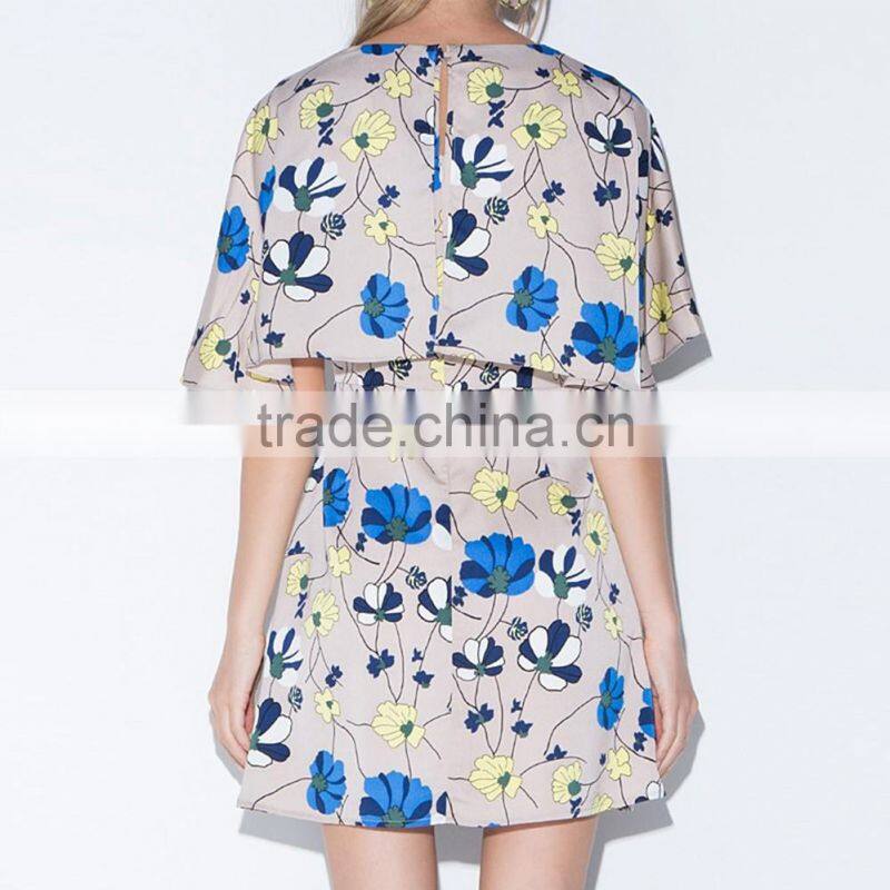 Short sleeve floral printed A-line dresses for womens plus size fit and flare cloak dress womens summer going out dresses femme