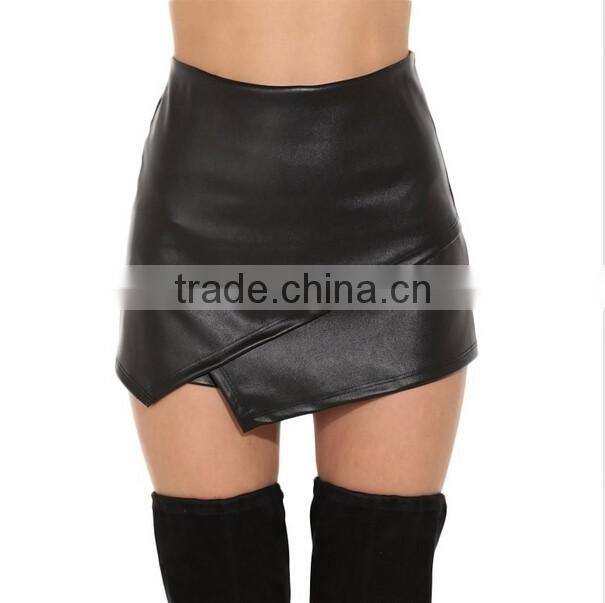 Women Fashion Asymmetrical Punk Rock Casual Party Clubwear Ladies Black Sexy Pu Leather Shorts