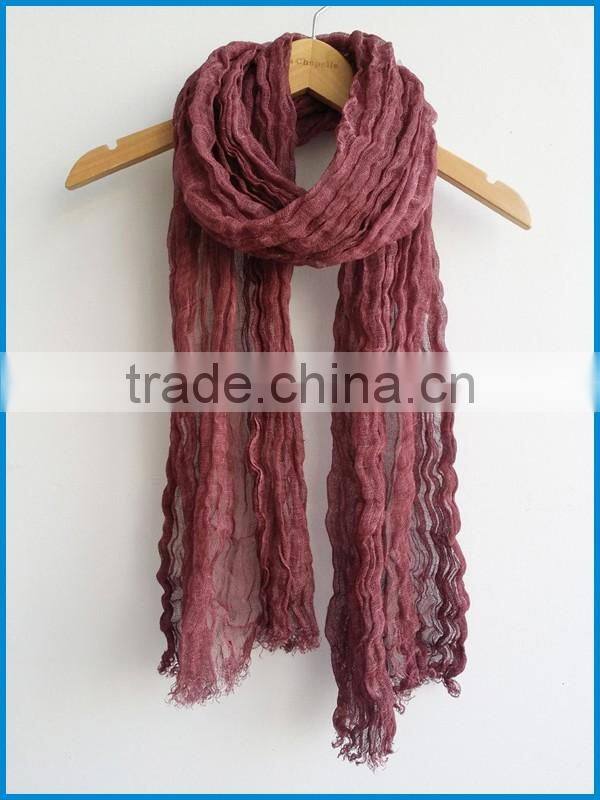 Men and women's fashion linen solid colour crinkle scarf