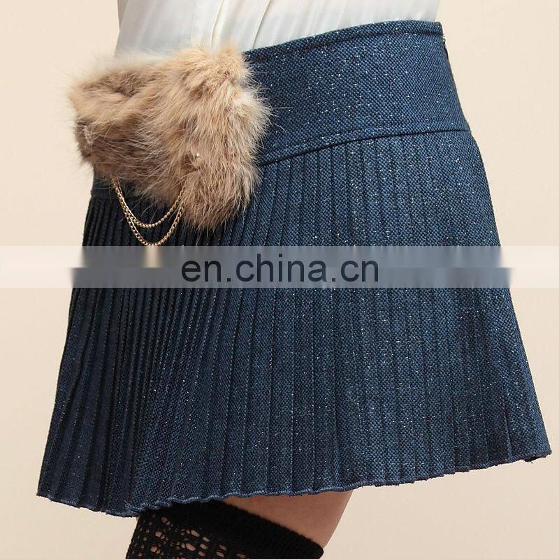 pleated short winter denim pleated skirt