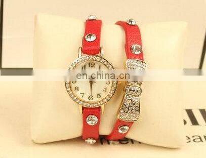 Hot Sell High Quality Rhinestone Bowknot Genuine Cow Leather Retro Watch Vintage Women Dress Watch