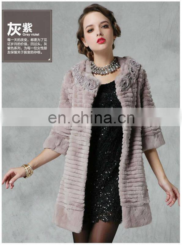 #1050-BN, 2015 Lady's Rex Fur Coat ,Fashion Middle Sleeve