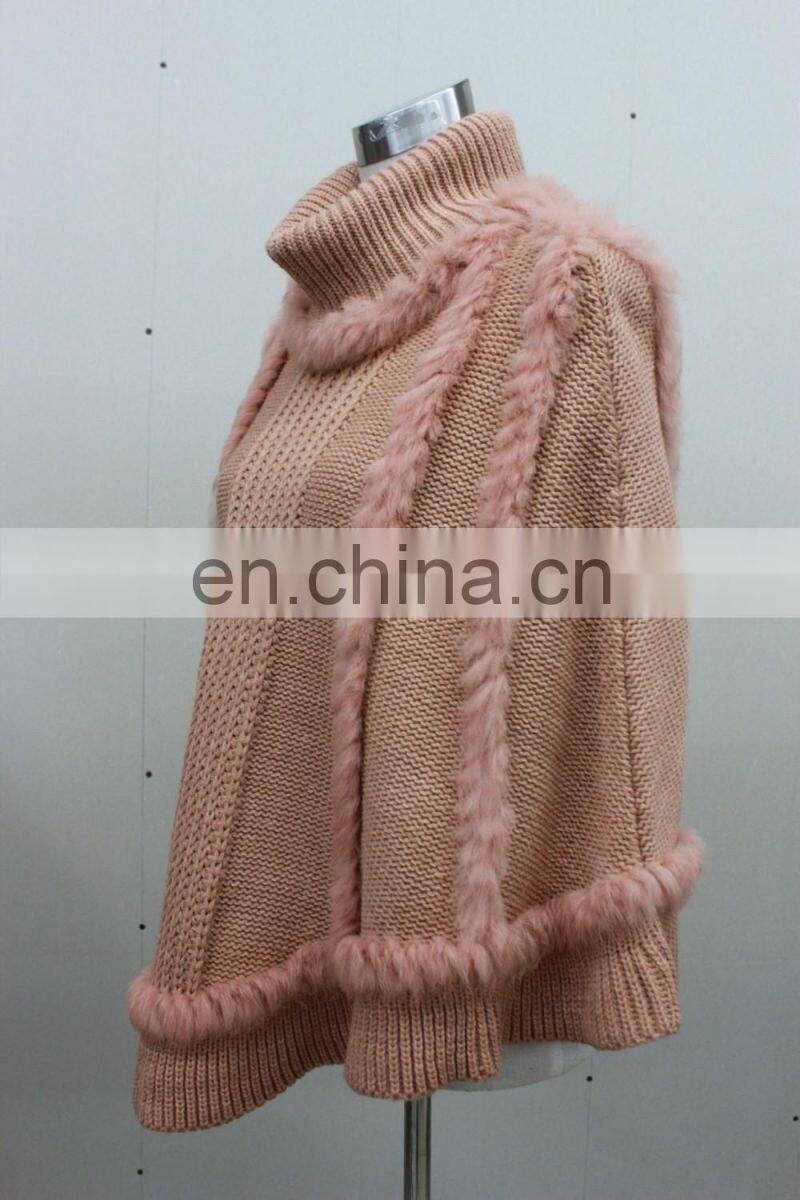 Graceful Wholesale Knitted Choker Pullover For Women Knit Rabbit Fur Shawl Elegant Style Knitting Cape Poncho