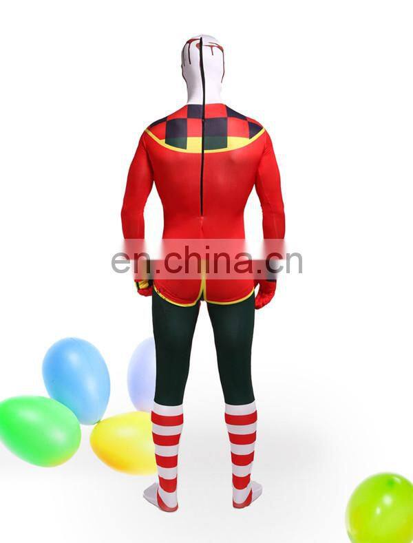Harley Quinn Halloween Lycra Joker Jester Clown Zentai Full Suit Costume Fetish
