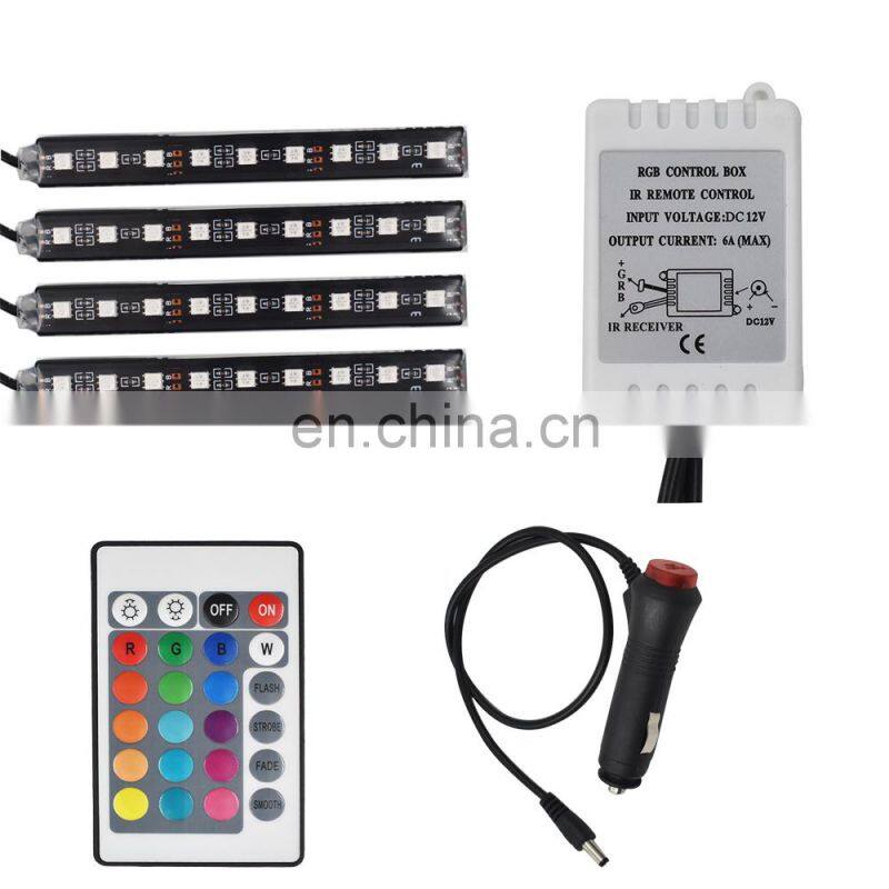36 LED 4PCS Car Interior Atmosphere Neon Lights Strip Music Control + IR Remote