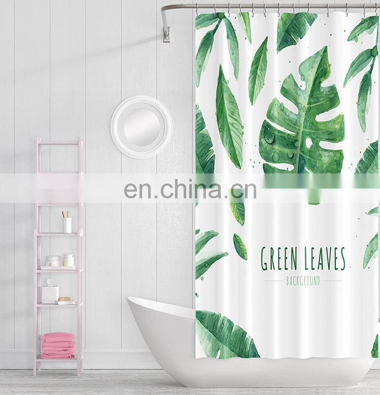 High Quality Polyester Plant Shower Curtain leaf green waterproof shower curtain