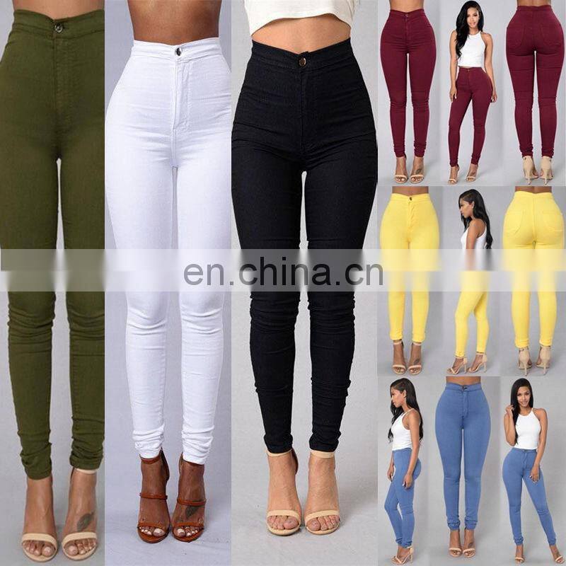 Sexy high waist elastic pencil skinny candy color ladies jeans sport