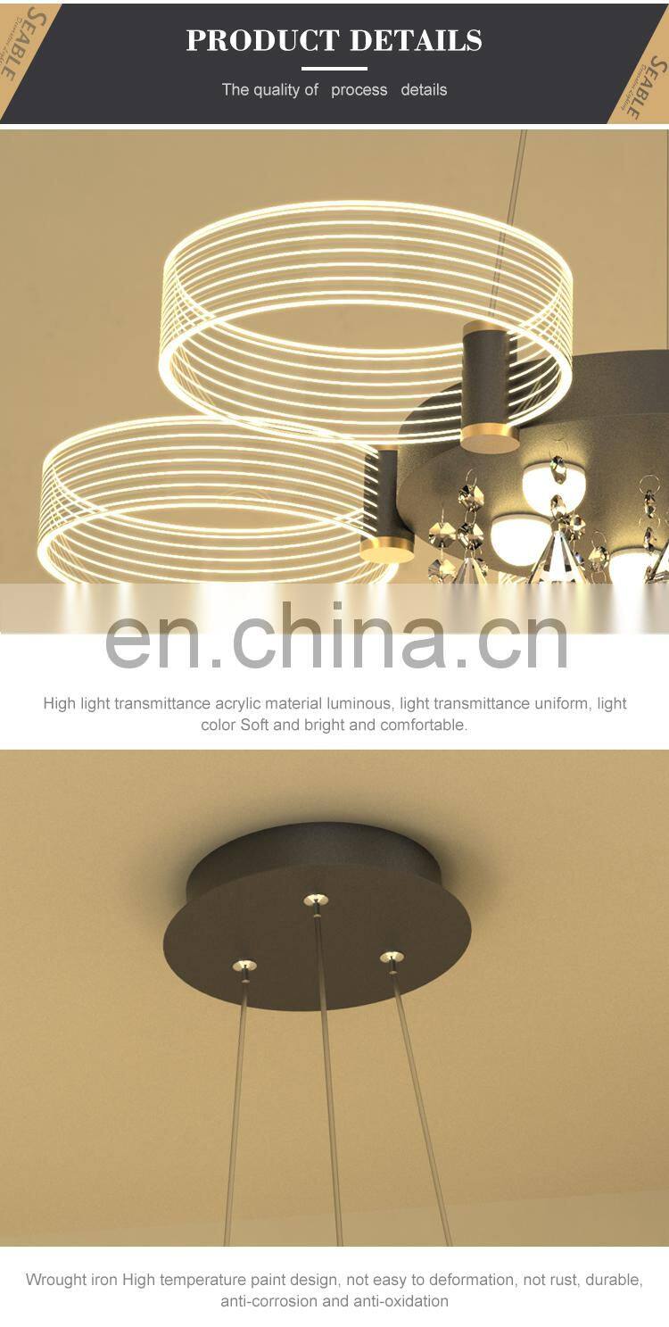 Factory direct 24watt 42watt Round Dining Room Black Gold Modern K9 Luxury Crystal LED Pendant Light