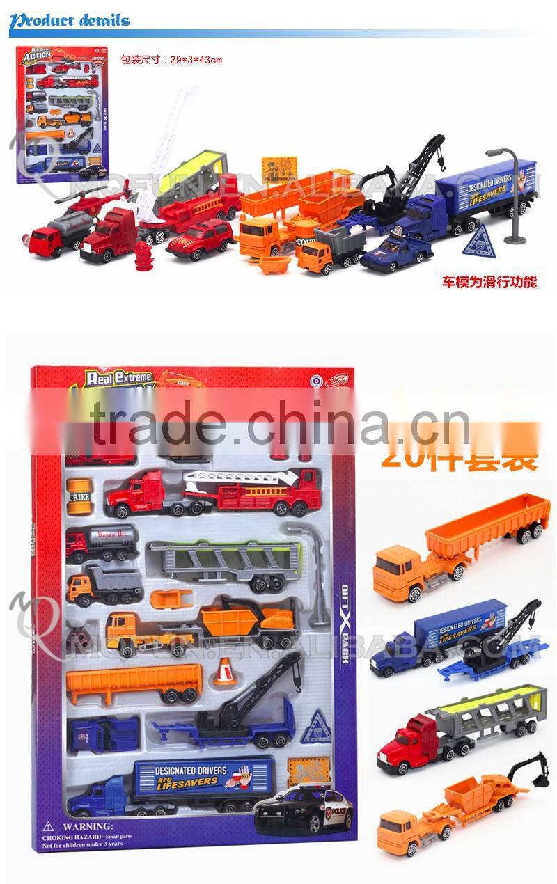 Mini Qute 20 in 1 kid Die Cast pull back alloy engineering fire fighting police truck vehicle car educational toy NO.MQ W630