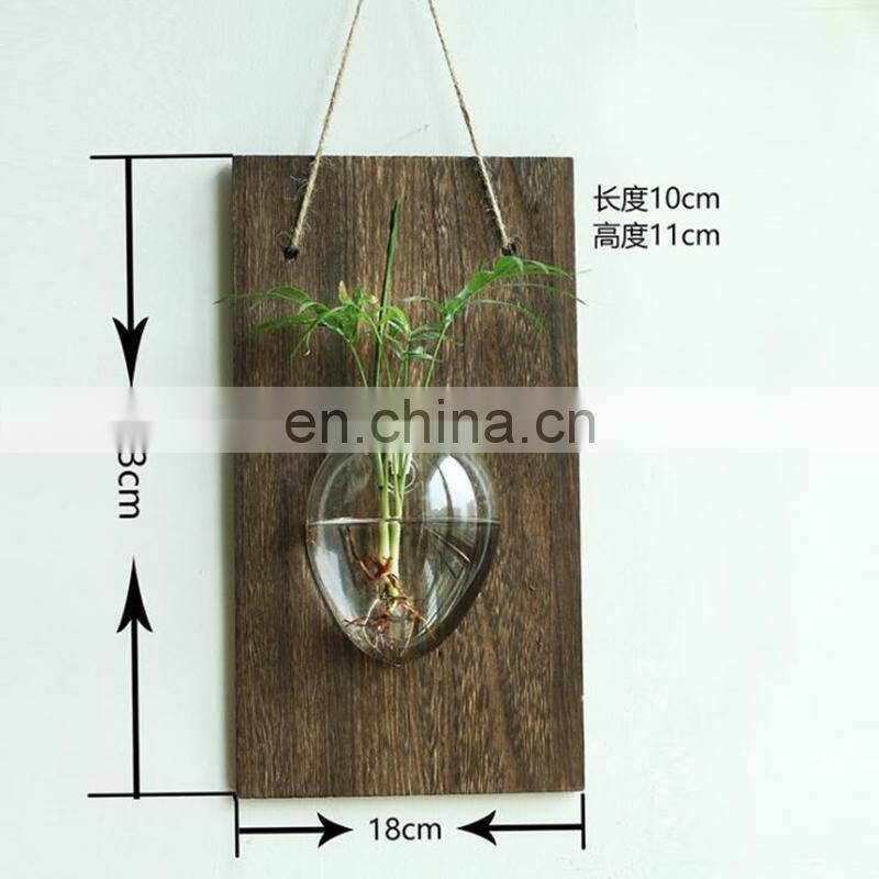 Wall-mounted Glass Vase Home Decor Glass & Wooden Flower Pot Vintage Wood Wall Hanging Heart Shape Vase