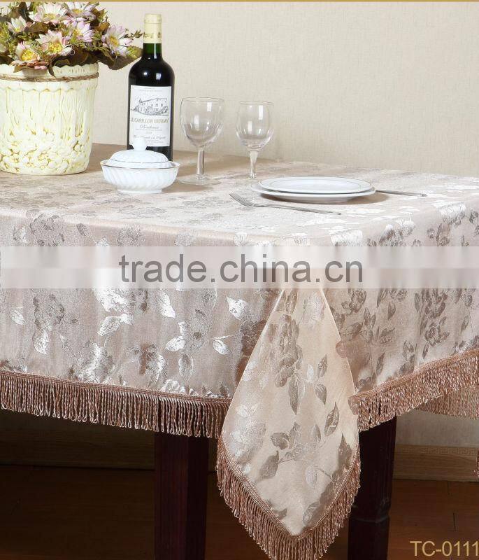1PC Polyester Jacquard Twinkling Table Cloth for Wedding With Tassel
